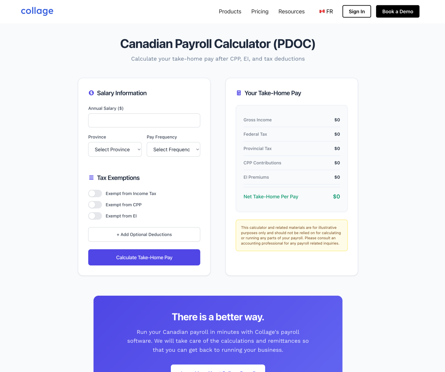 Collage HR Canadian Payroll Calculator tool